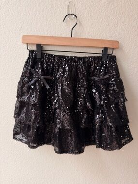 Day + Moon Black Sequin Ruffle Skort Party Festival Coquette Y2K Fairy Mini S
